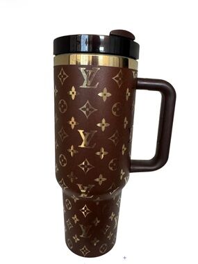 Large Mug Tumbler Brown and Gold